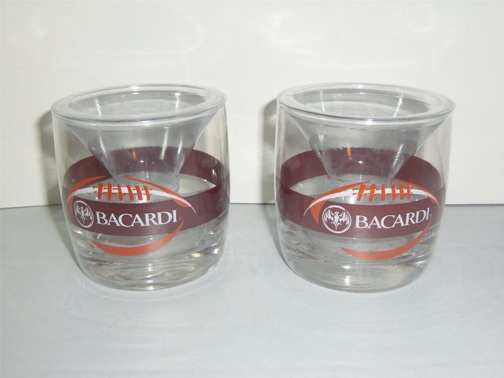 New 2 Bacardi Football Bat Rocks Glasses Barware -011321
